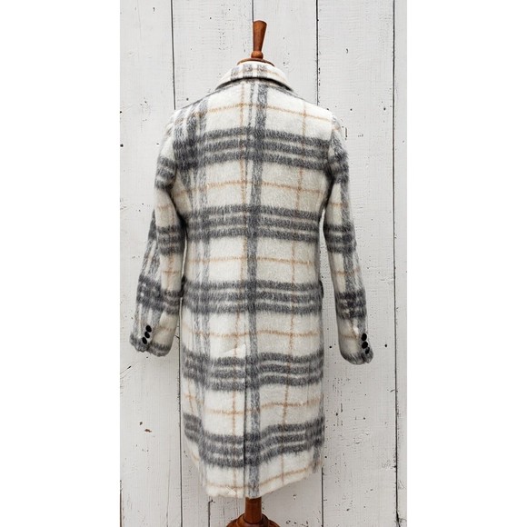 BCBG Maxazria Ivory Grey Plaid Coat Peacoat W Pockets Button Closure Sz XS NEW - Picture 8 of 9